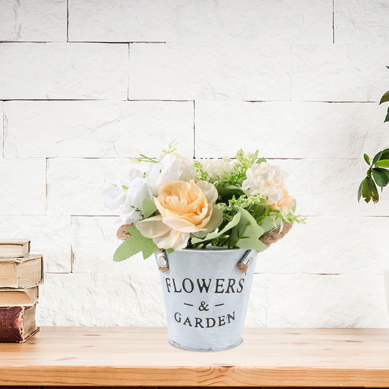 Artificial Flowers in Metal Pot Desktop Simulation Floral Bouquet Home Wedding Decoration