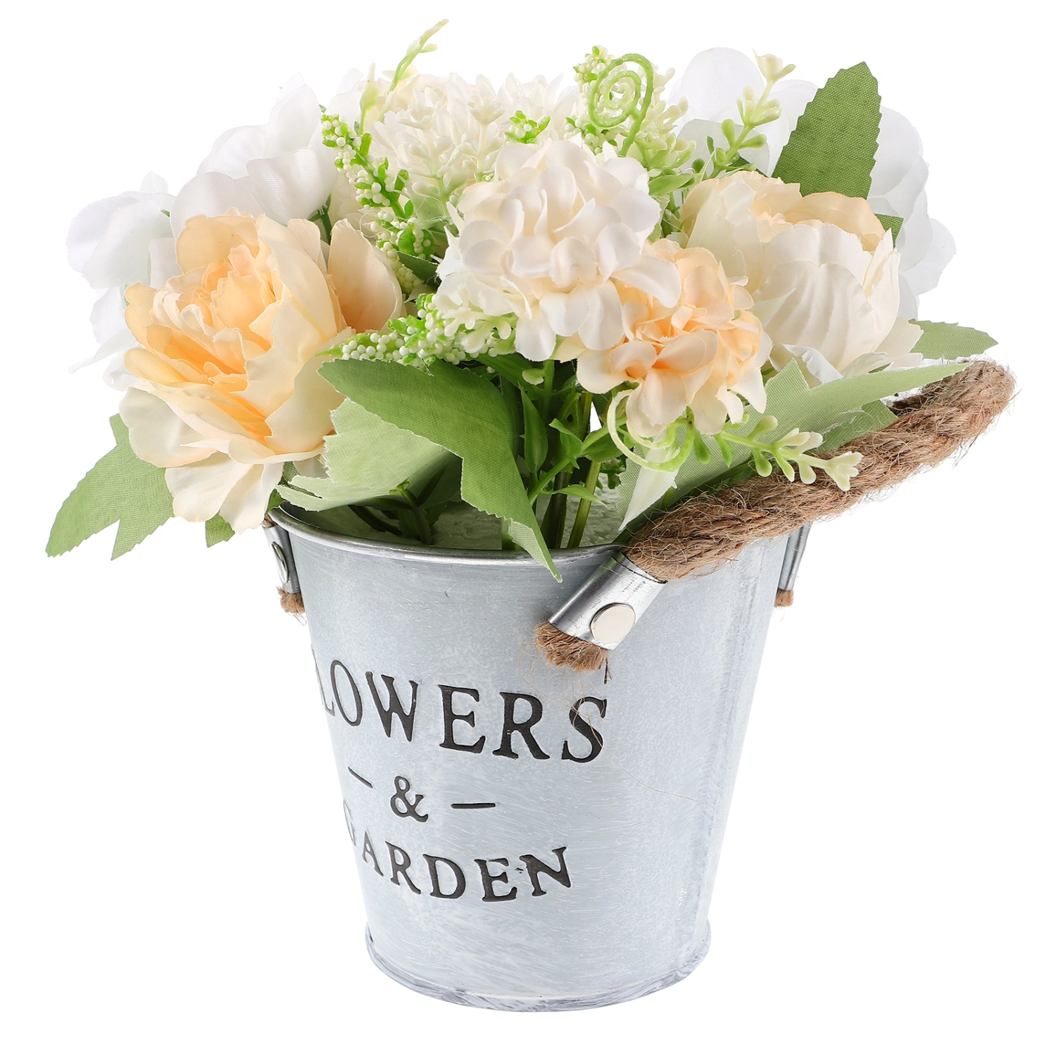 Artificial Flowers in Metal Pot Desktop Simulation Floral Bouquet Home Wedding Decoration