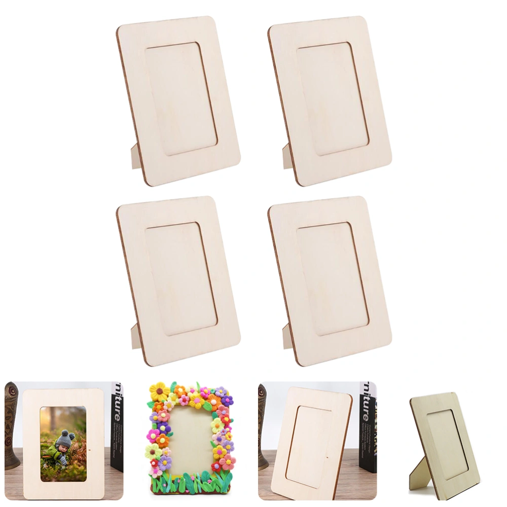 4 pcs Wooden Picture Frames Kids DIY Projects Photo Frame Unfinished Wood Photo Frame