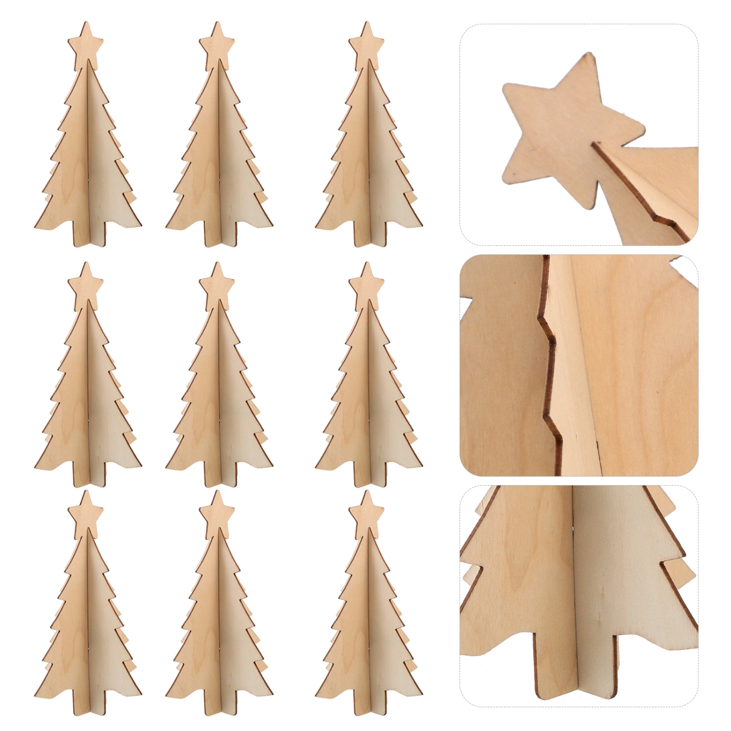 10pcs Unfinished Blank Wooden Christmas Tree Pendant Paintable DIY Wood Decor Christmas Tree Ornament