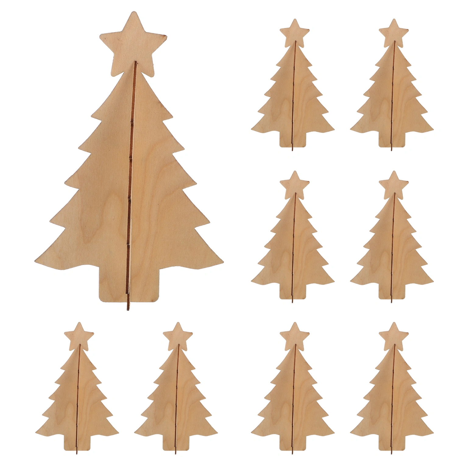 10pcs Unfinished Blank Wooden Christmas Tree Pendant Paintable DIY Wood Decor Christmas Tree Ornament