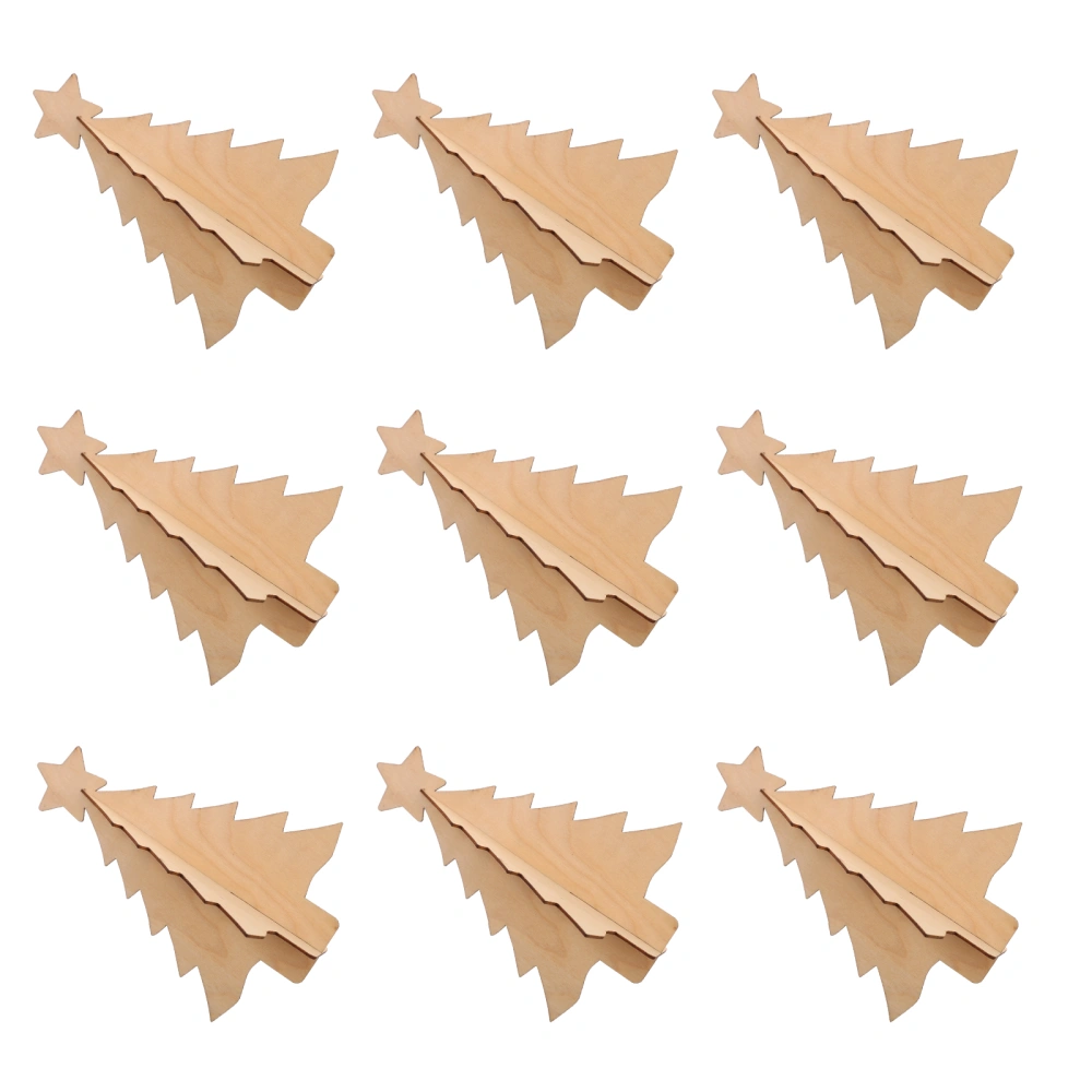 10pcs Unfinished Blank Wooden Christmas Tree Pendant Paintable DIY Wood Decor Christmas Tree Ornament