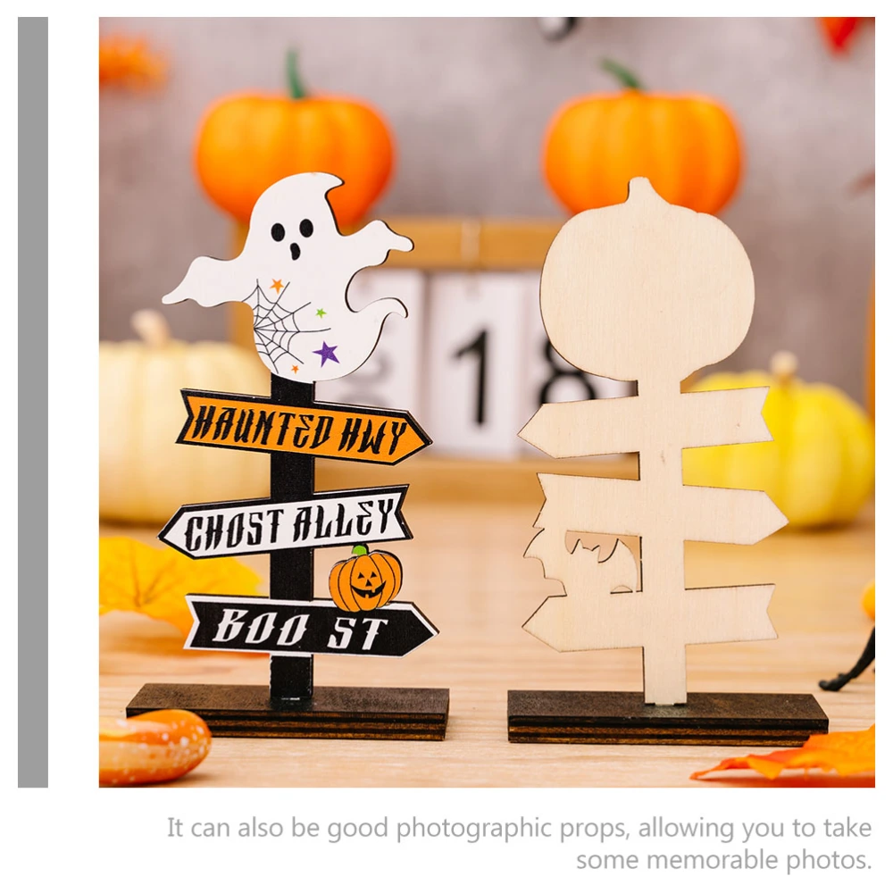 2pcs Halloween Ghost Pumpkin Decoration Table Centerpiece Wood Sign Table Decor for Halloween