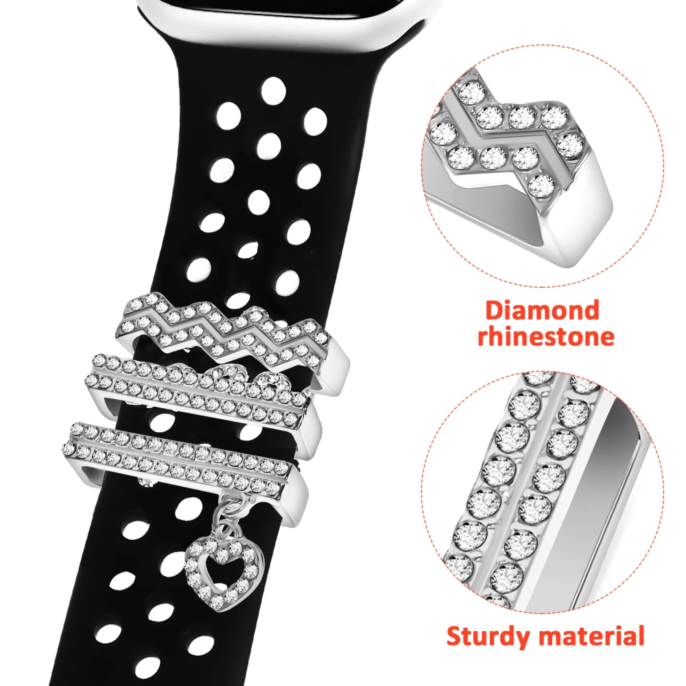 3 pcs Watch Band Charms with Bling Rings Watch Band Ring Jewelry Watch Strap Accessories