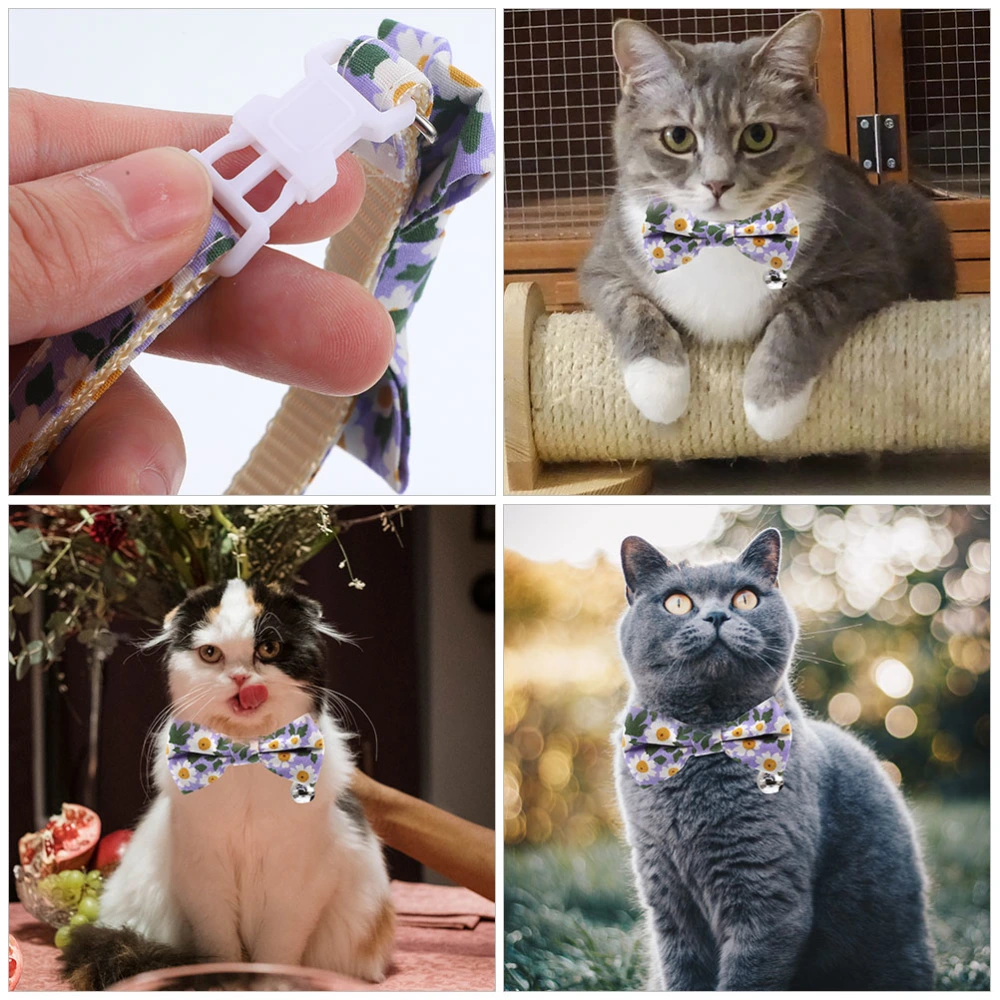 2pcs Cute Cat Collar Bow Tie Bell Pendant Cat Collar Cat Gift Cartoon Adjustable Collar for Dog