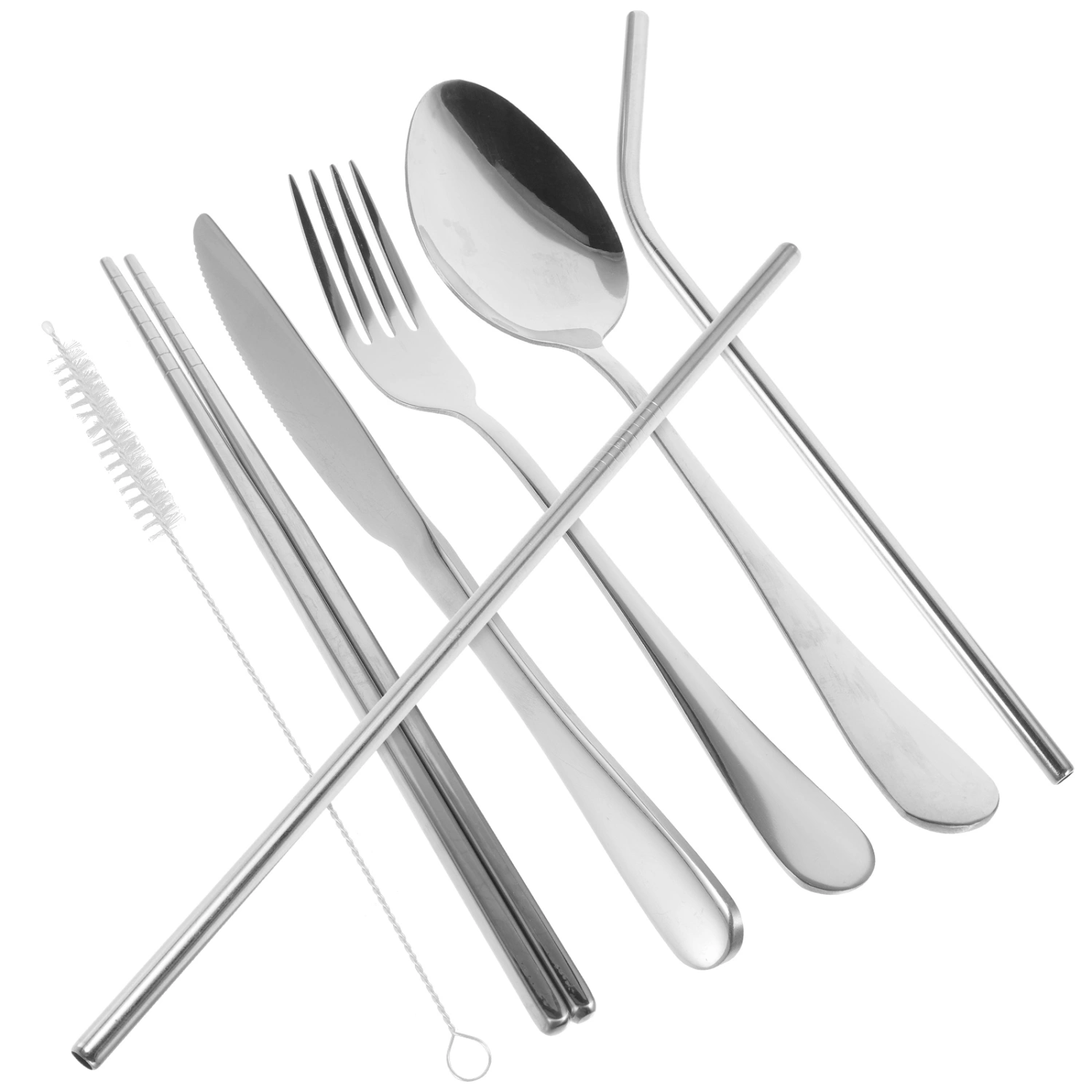 1 Set Portable Utensils Set with Case Camping Spoon Chopstick Fork Straw Cutter Travel Utensils