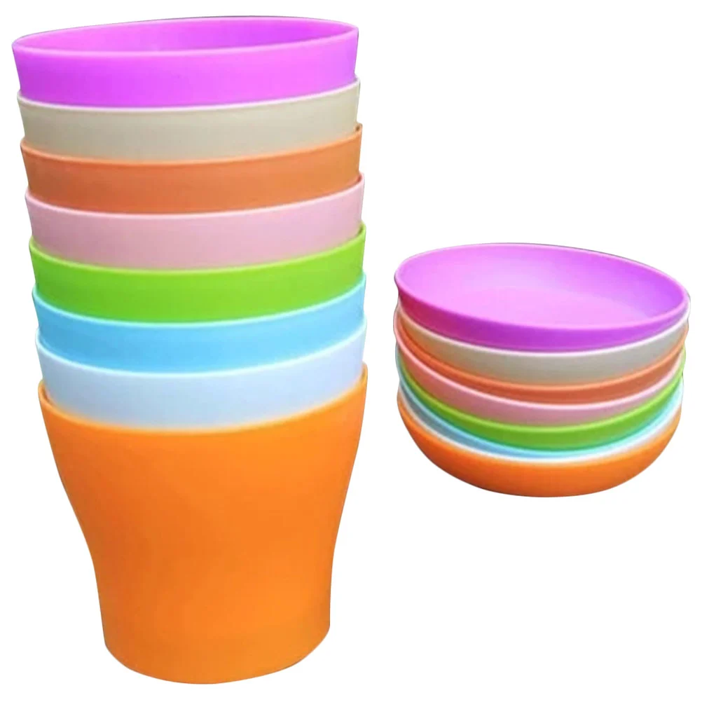 8pcs Plastic Flower Pot Flower Holder Flower Bonsai Pot Round Flower Pot with Tray