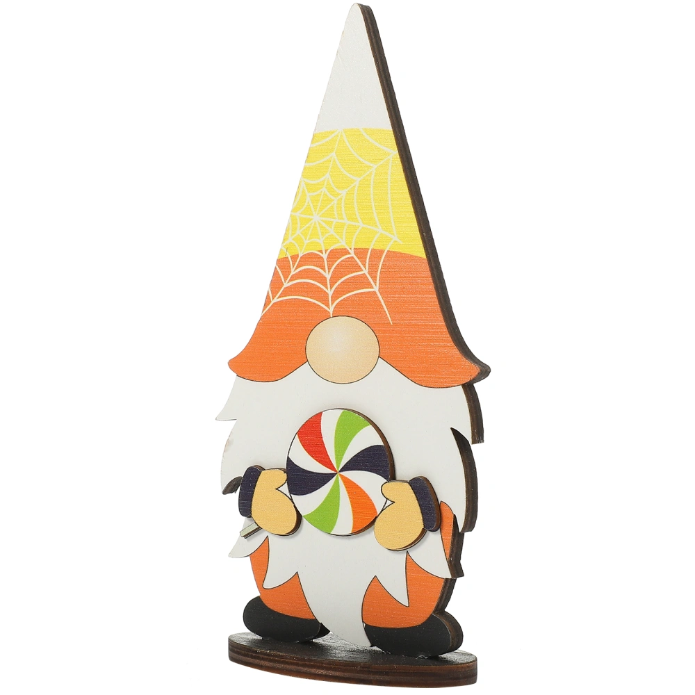 Wooden Gnome Table Sign Halloween Wood Table Centerpiece Wooden Gnome Decoration for Desktop