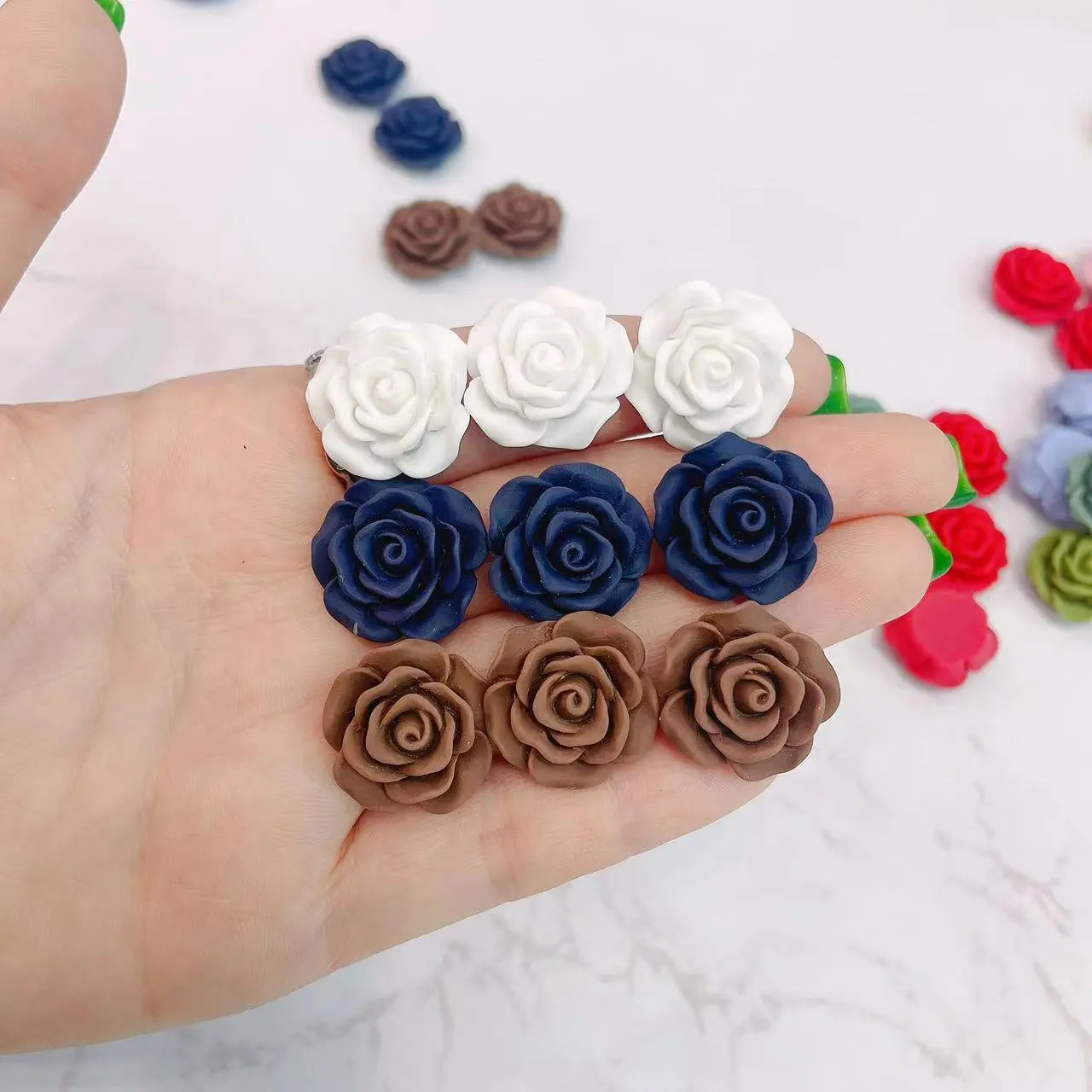 45pcs Diy Handcraft Rose Flower Charm Colorful Resin Flower Material for Pendant Making Phone Case decor