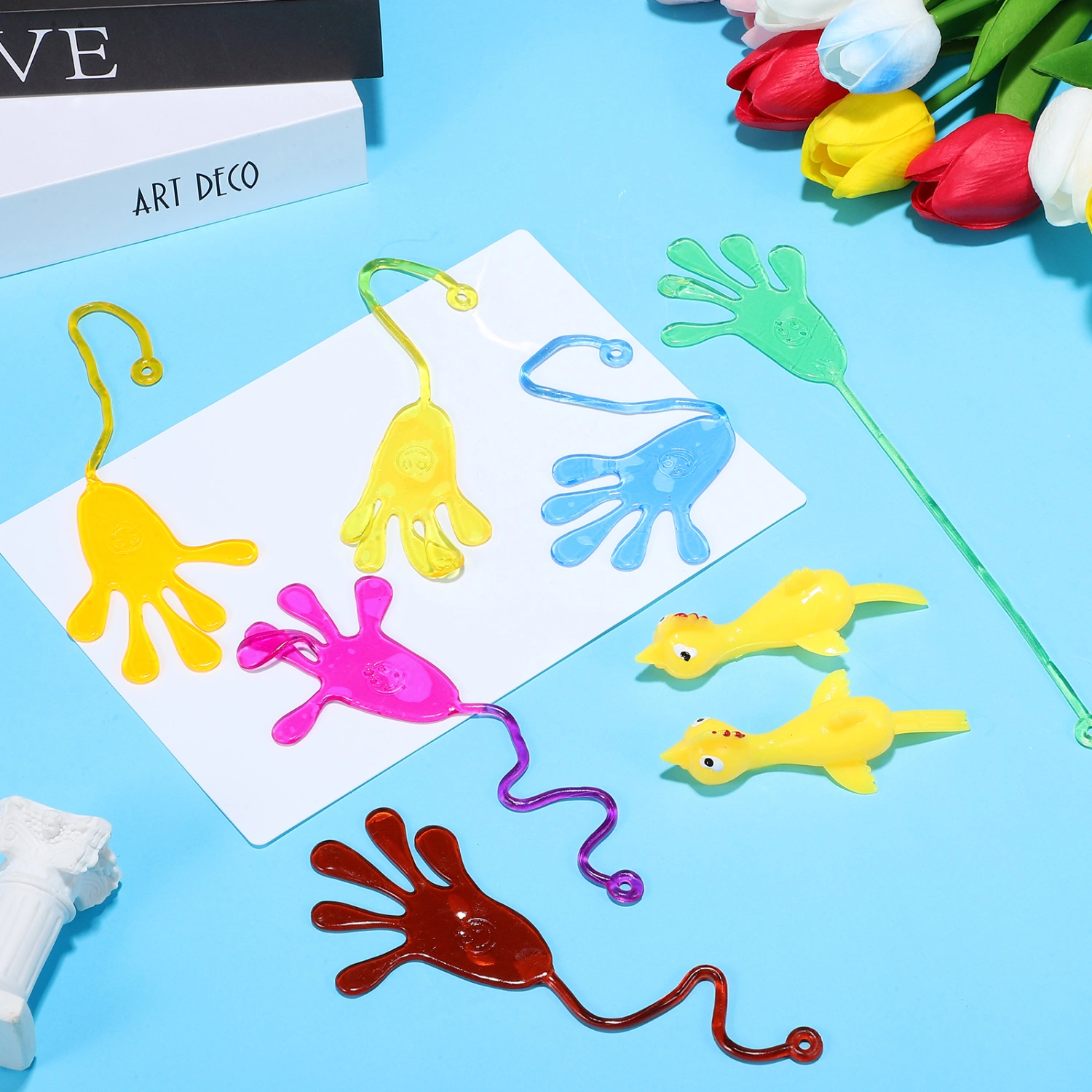 24pcs Sticky Hands and Sling Shot Chicken Set Catapult Chicken Funny Party Favors