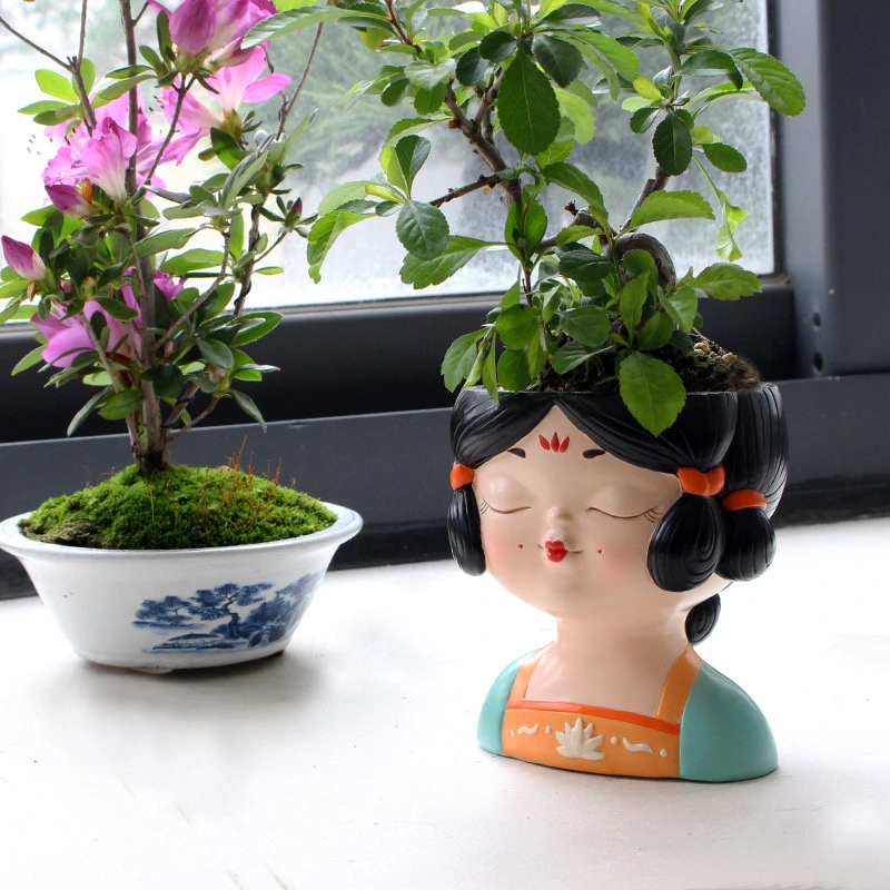 Flowerpot Decoration Girl Shape Planter Resin Flowerpot Garden Planter Small Planter