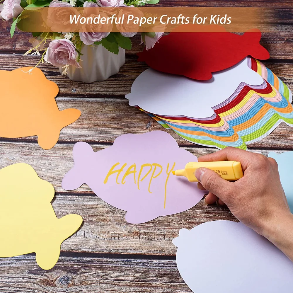 72Pcs Colored Paper Cutouts Decorative Wall Decors Small Fish Cutouts Crafts Festival Layout Decors