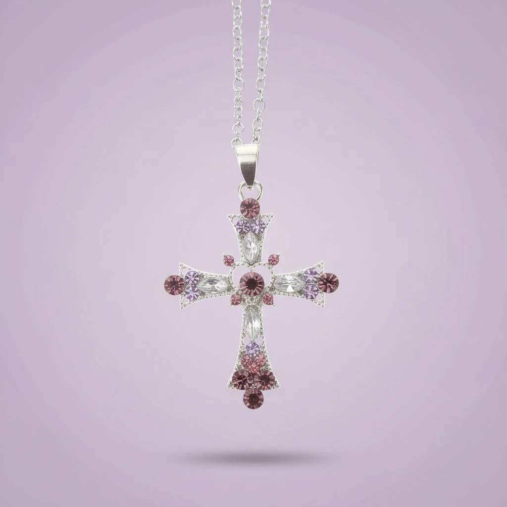 Women Necklace Cross Pendant Necklace Rhinestone Neck Jewelry Girls Clavicle Chain