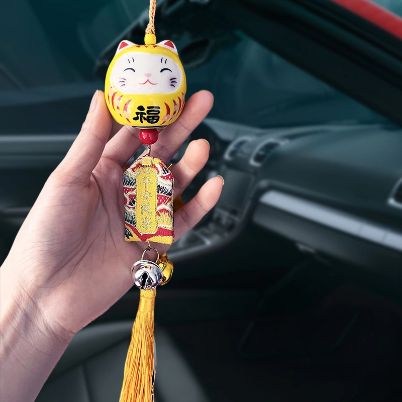 Japanese Style Cat Statue Pendant Cat Charm Car Hanging Amulet Cartoon Fortune Cat Pendant With Tassel