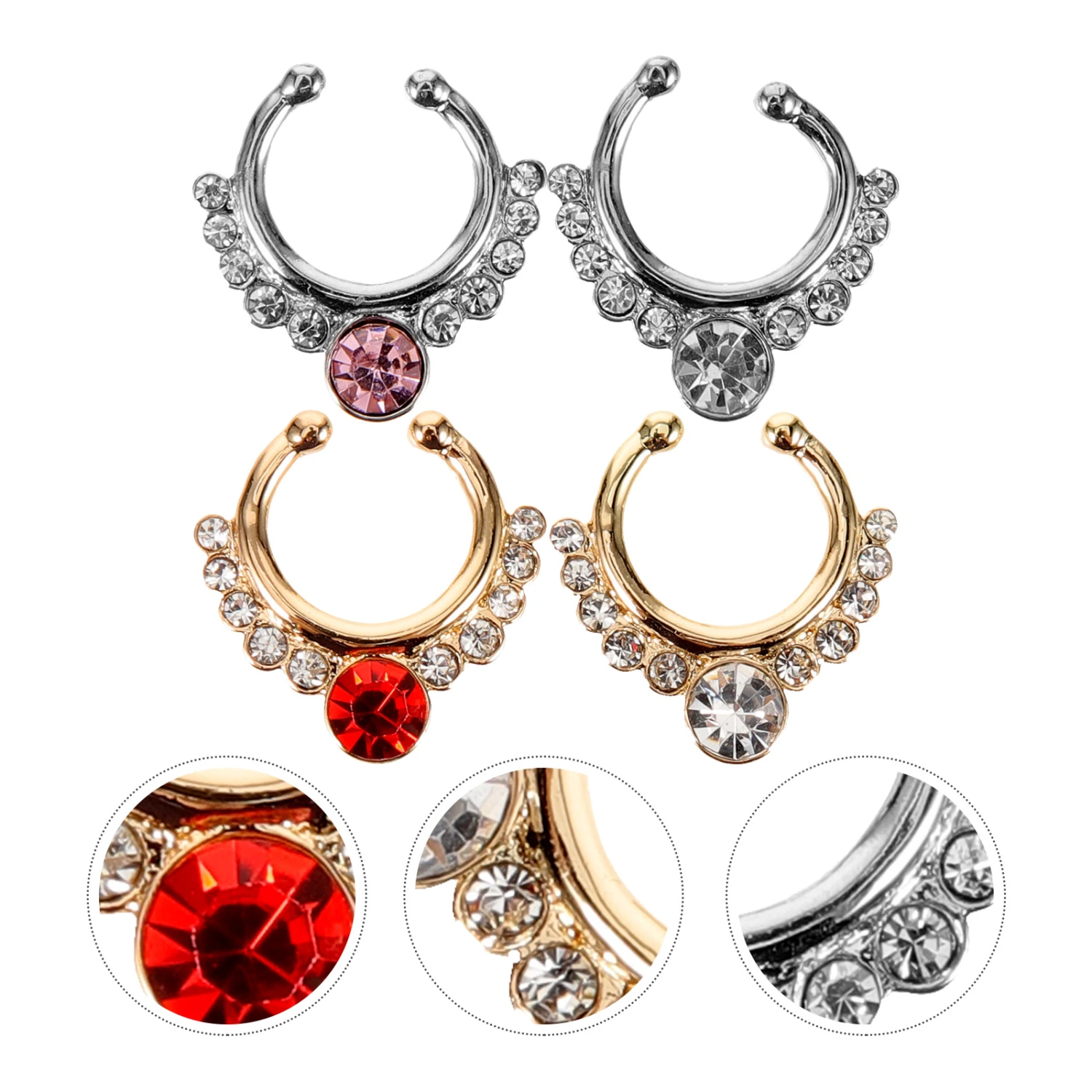 4pcs Nose Rings Septum Rings Body Piercing Jewelry Cubic Zirconia Nose Ring Jewelry