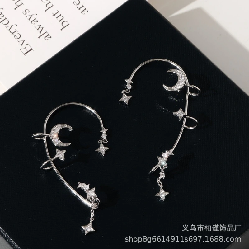 1 Pair Decorative Non Piercing Earrings Star Moon Ear Clip Earrings Non Piercing Dangle Earrings