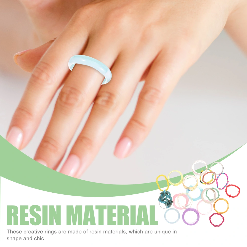 21pcs Lovely Rings Colorful Finger Rings Resin Ring Knuckle Ring Women Girls Rings