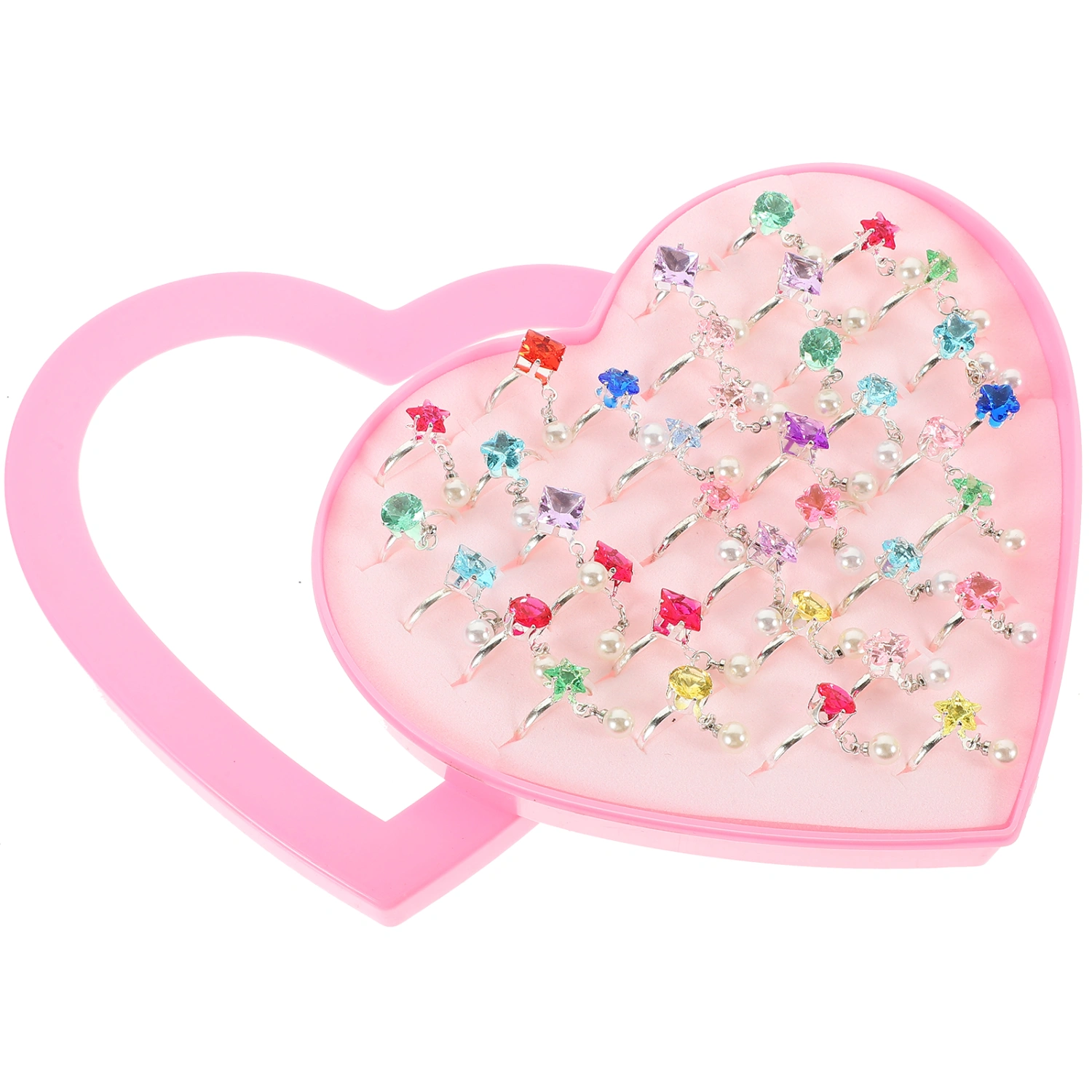 1 Box of Toddler Pearl Rings Finger Rings Girls Finger Rings Rhinestone Children Rings for Kids