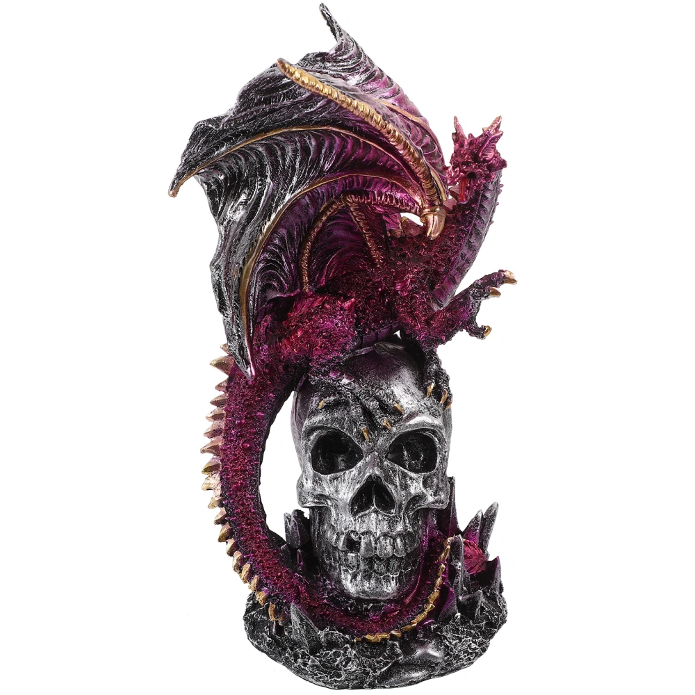 Desktop Gothic Statue Decoration Evil Dragon Standing On Skull Ornament Resin Craft Dragon Decor