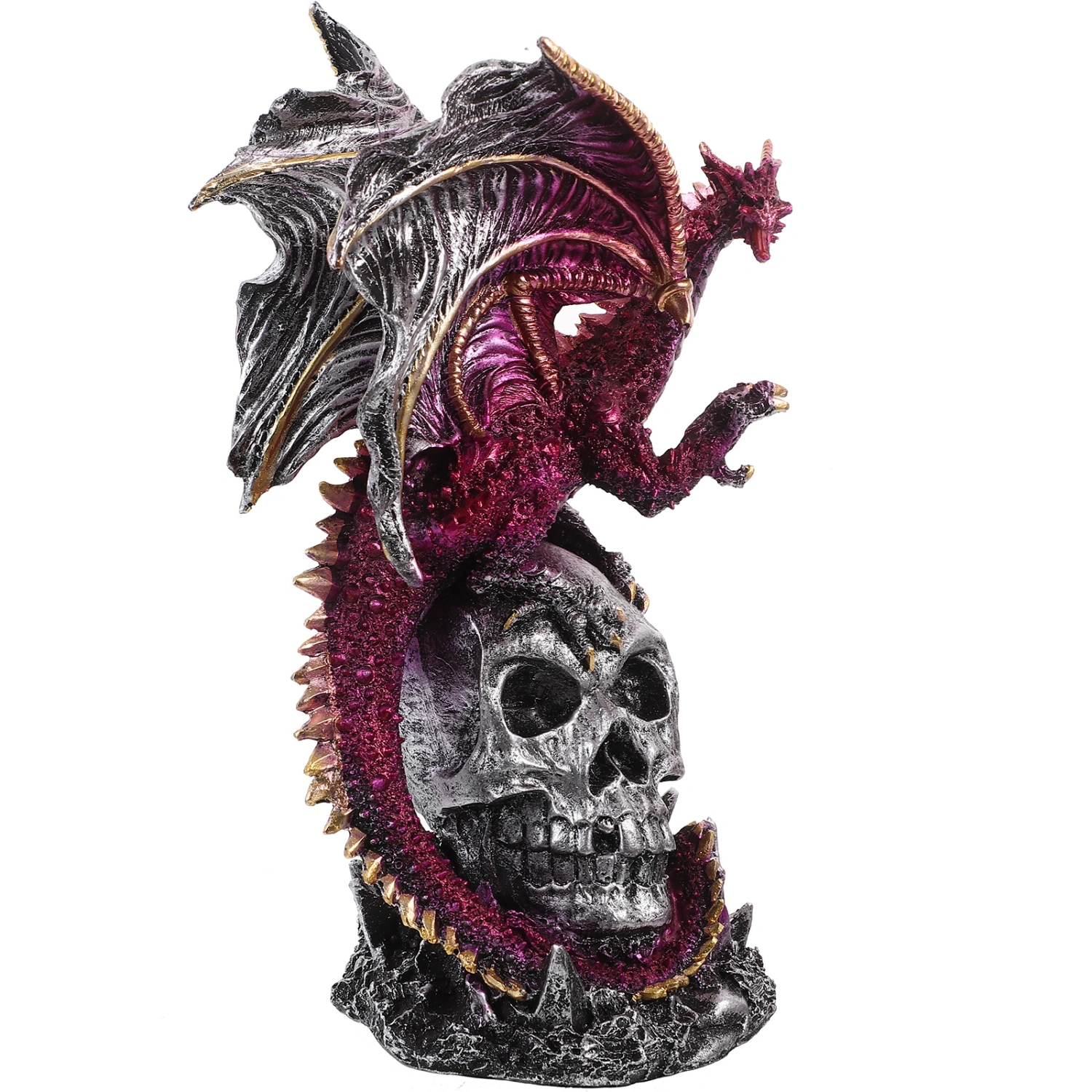 Desktop Gothic Statue Decoration Evil Dragon Standing On Skull Ornament Resin Craft Dragon Decor