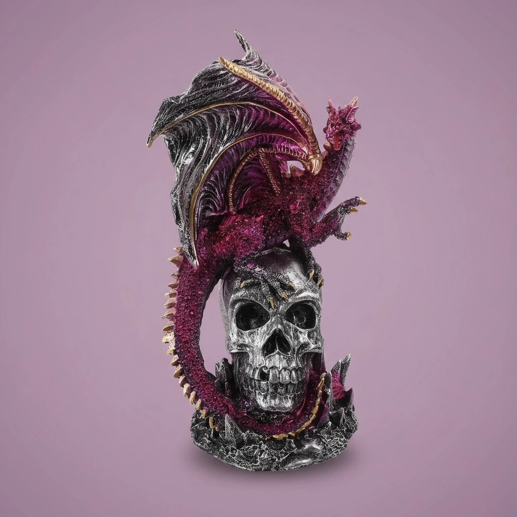 Desktop Gothic Statue Decoration Evil Dragon Standing On Skull Ornament Resin Craft Dragon Decor