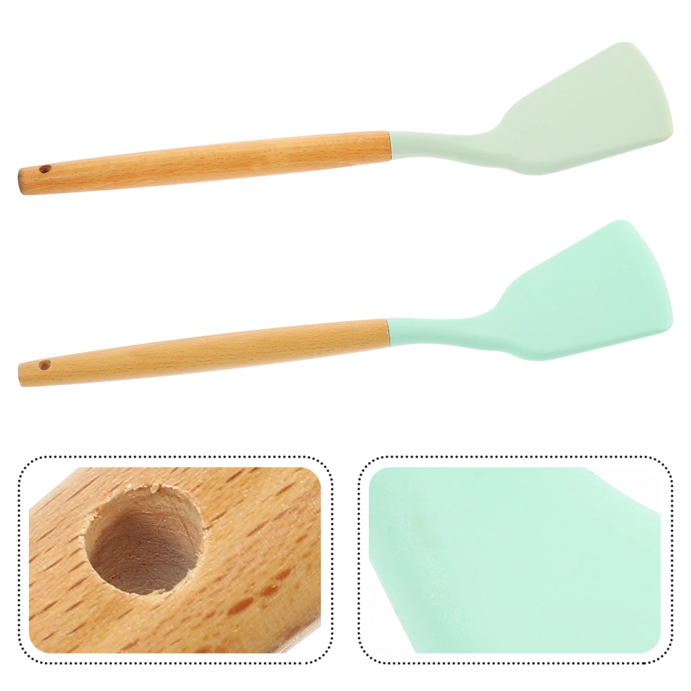 2Pcs Silicone Spatula Non Stick Kitchen Spatula Heat Resistant Wok Cooking Spatula with Wooden Handle