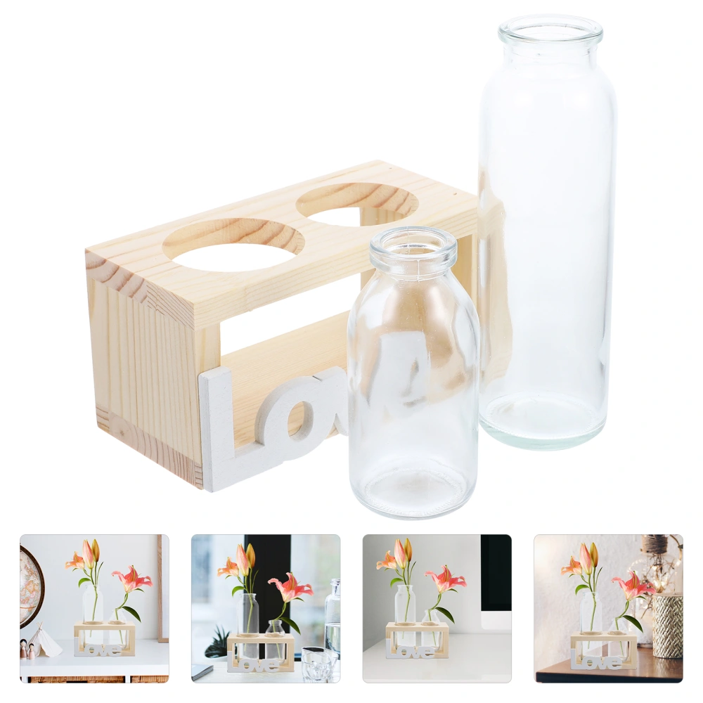 1 Set of Creative Desktop Terrarium Vase With Wooden Stand Household Decorative Glass Vase Hydroponic Planter