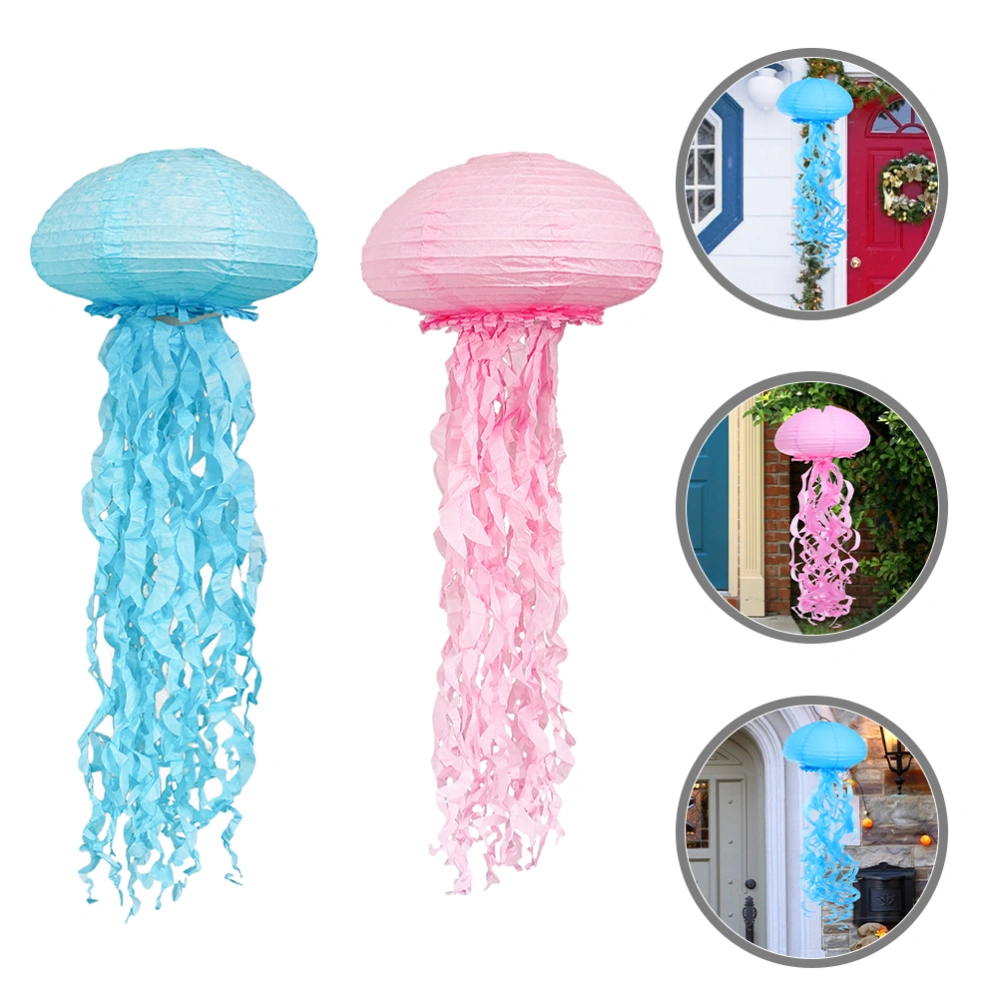 2pcs Jellyfish Lanterns Birthday Layout Lantern Decor Jellyfish Hanging Paper Lantern Party Accessory