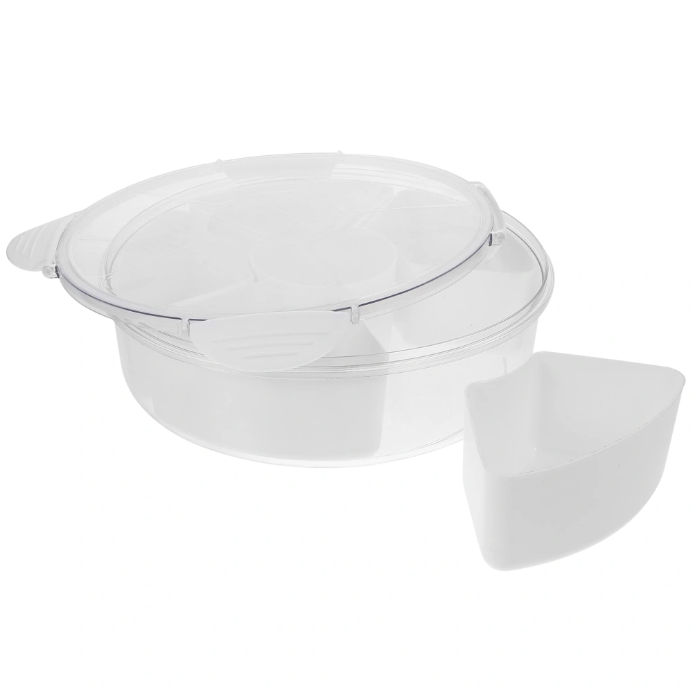 Round Plastic Divided Serving Tray with Lids 5 Compartment Food Storage Sealed Organizer