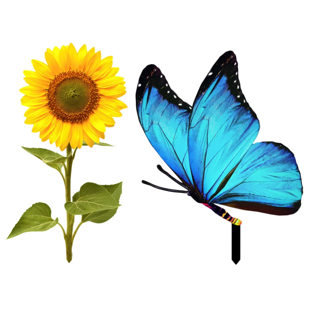 2pcs Lawn Butterflies Stake Outdoor Sunflower Garden Sign Stake Lawn Pathway Patio Ornament