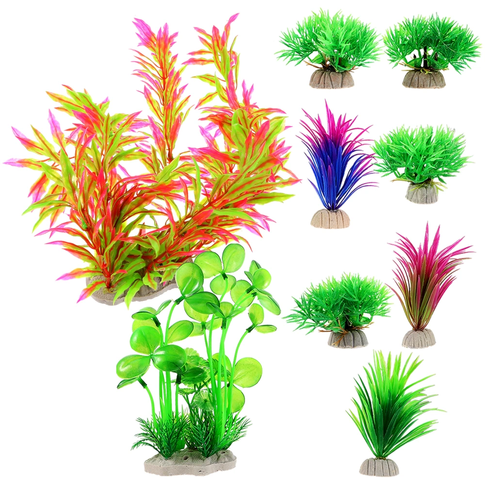 9pcs Aquarium Plant Decoration Aquarium Lifelike Plant Ornament Fish Tank Decorative Plant