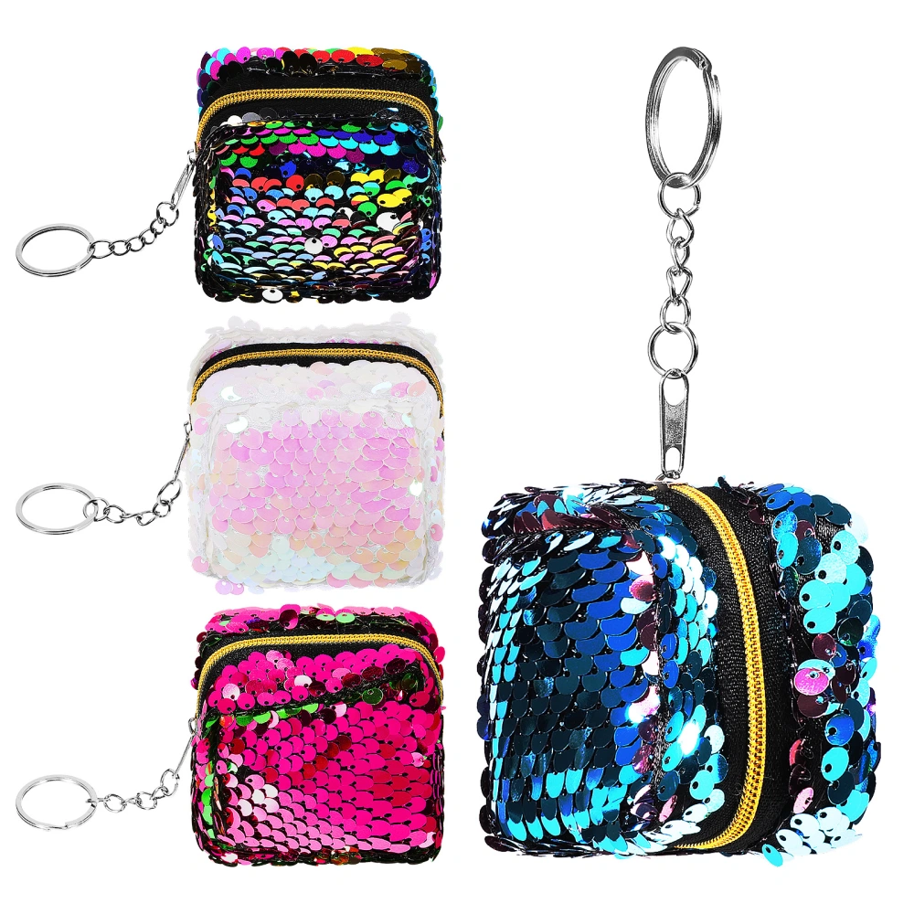 4Pcs Coin Purses Reversible Sequin Mini Wallet Colorful Change Coin Handbags with Zipper for Women