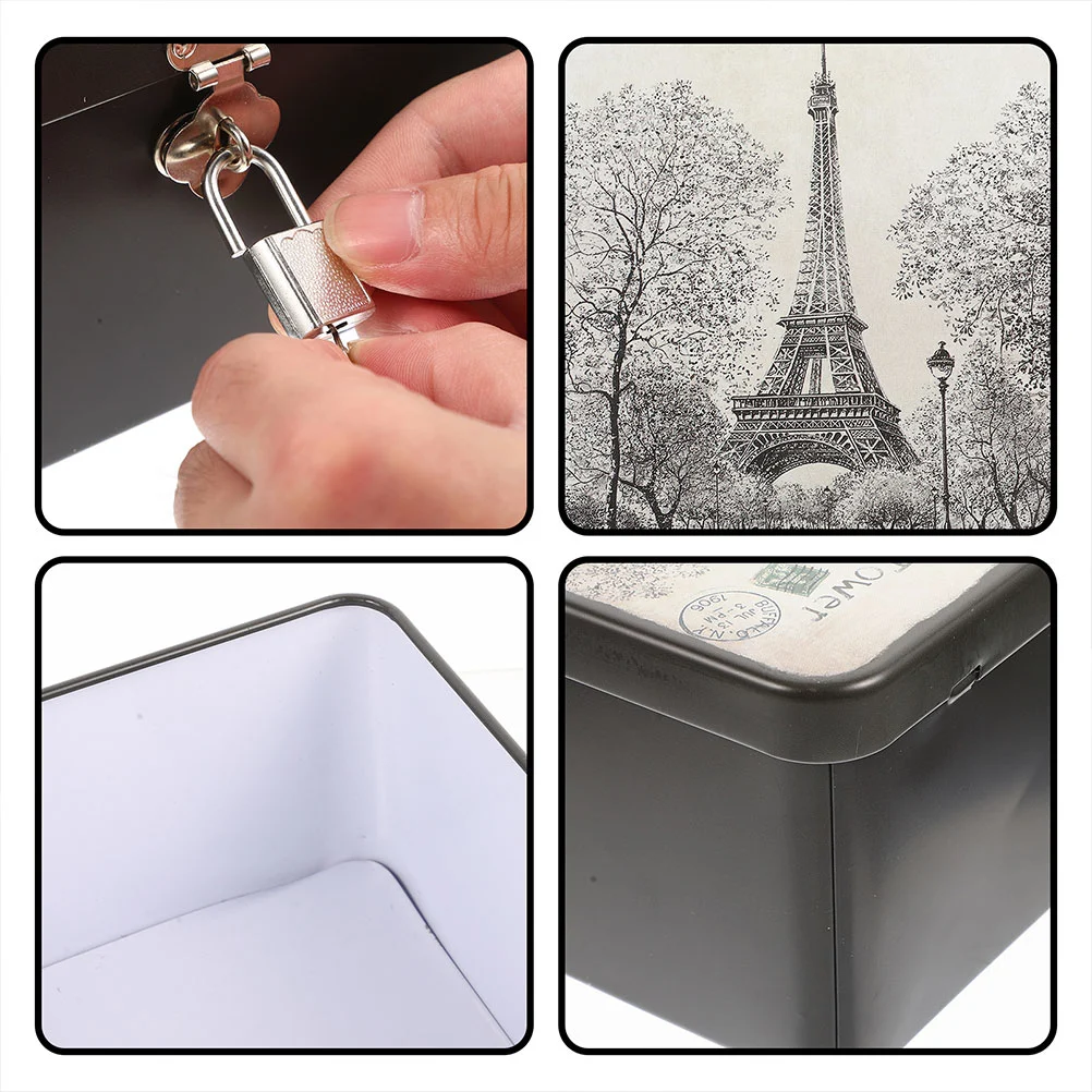 Tinplate Desktop Organizer Home Storage Case Home Organizer Home Tin Container With Key Lock