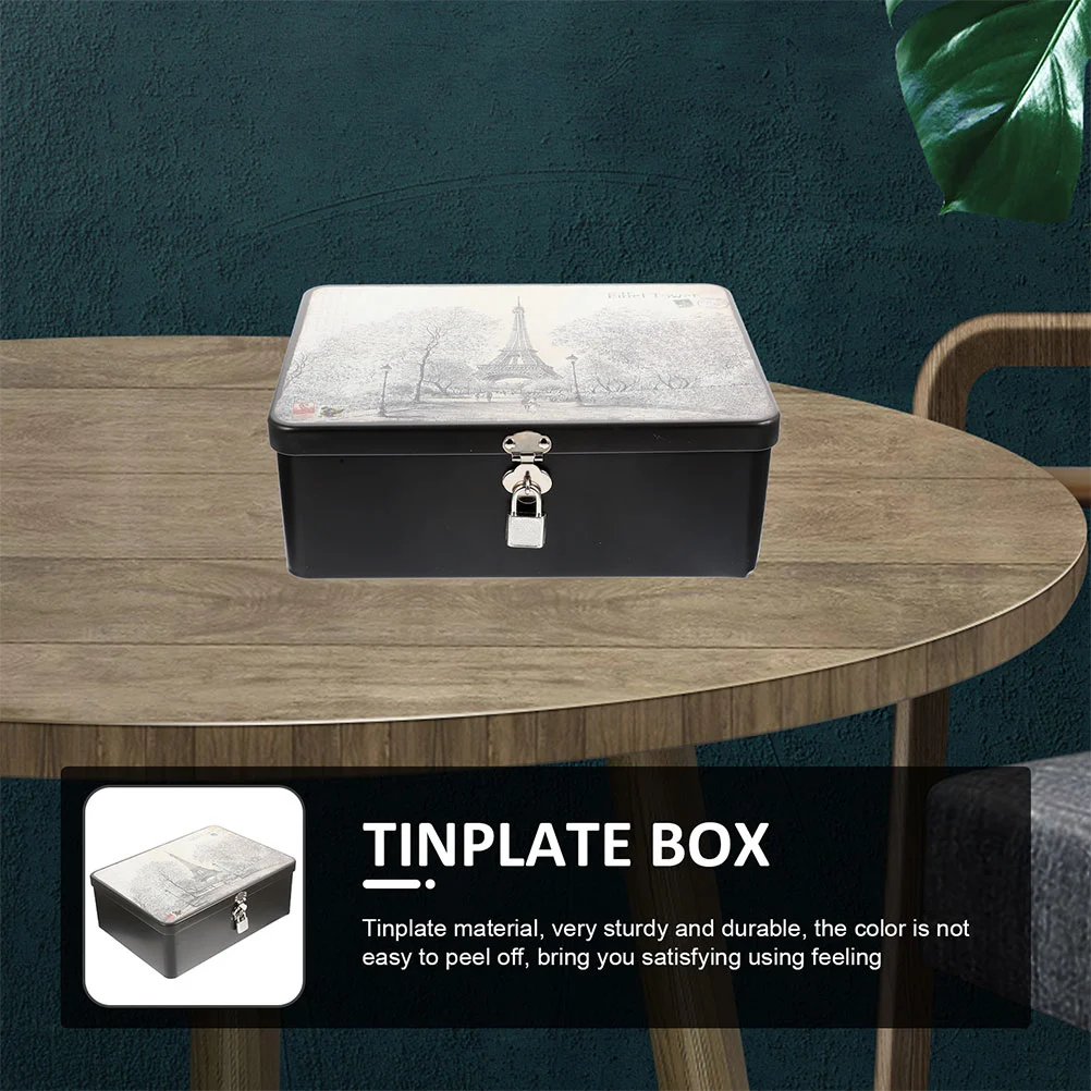 Tinplate Desktop Organizer Home Storage Case Home Organizer Home Tin Container With Key Lock