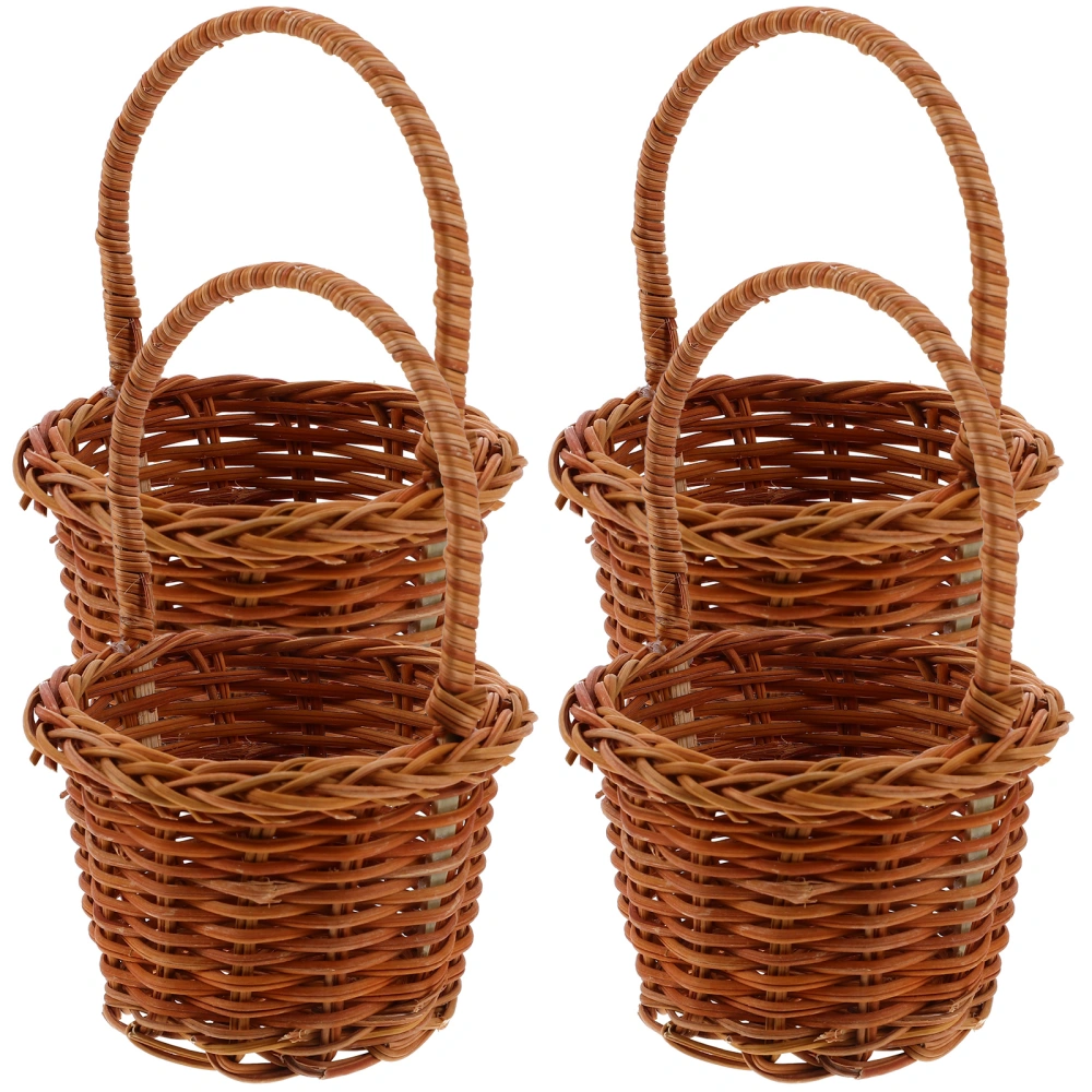 4pcs Mini Woven Flower Basket Imitation Rattan Woven Flower Arrangement Basket Home Wall Decor