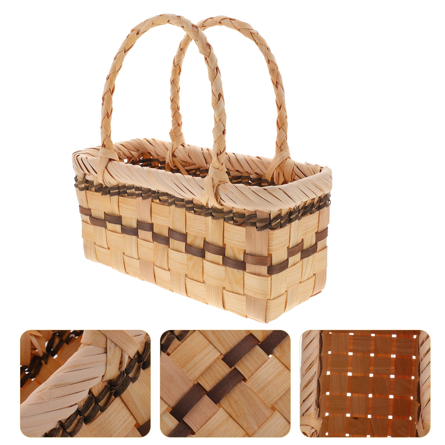 Rattan Woven Portable Picnic Basket Flower Basket Picnic Woven Basket Home Supplies