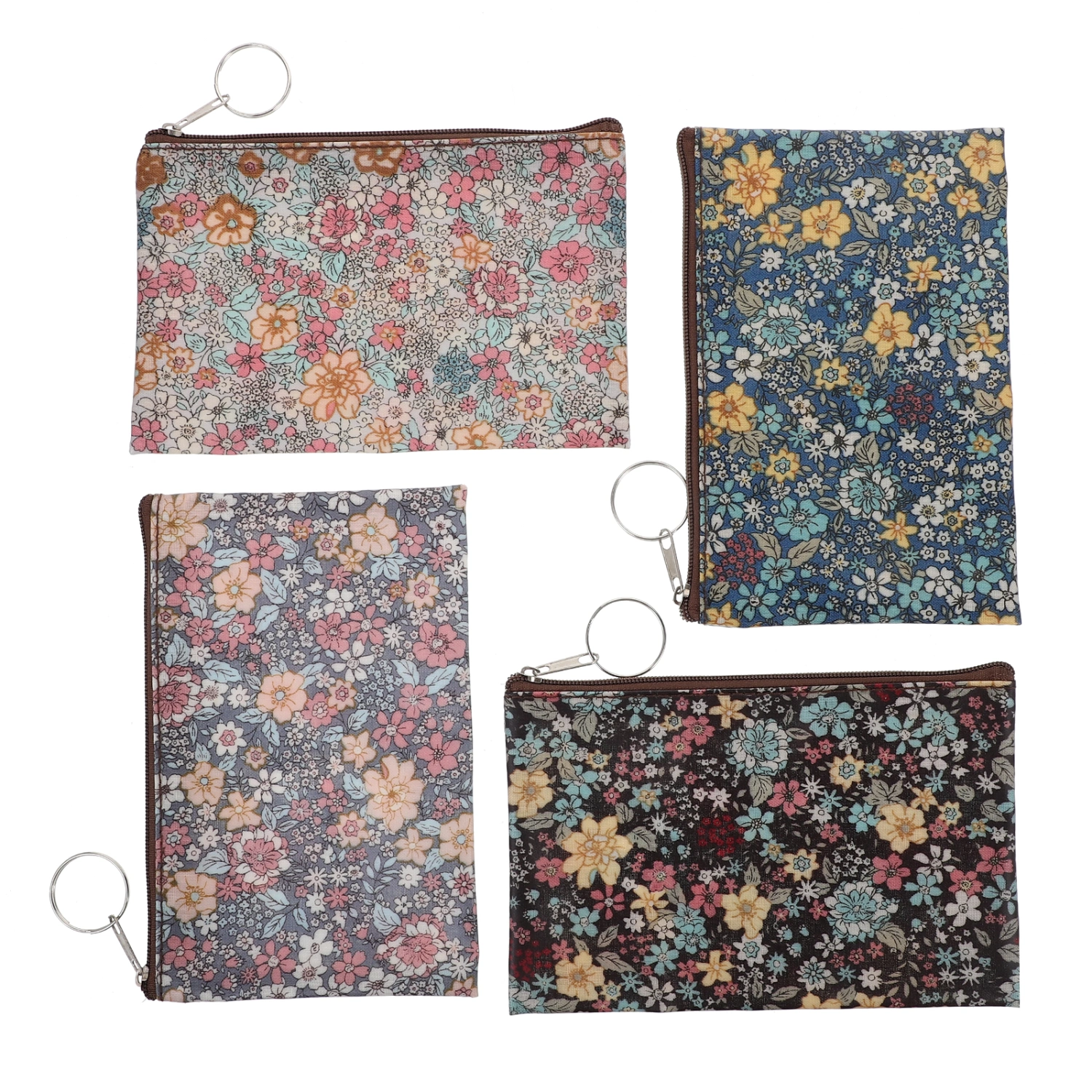 4pcs Flower Prints Coin Purse Small Cotton Cloth Woman Change Purse Zipper Wallet