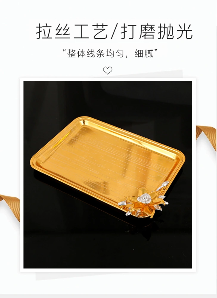 Metal Food Serving Tray Decorative Rectangular Serving Platter Snacks Plate for Home Party