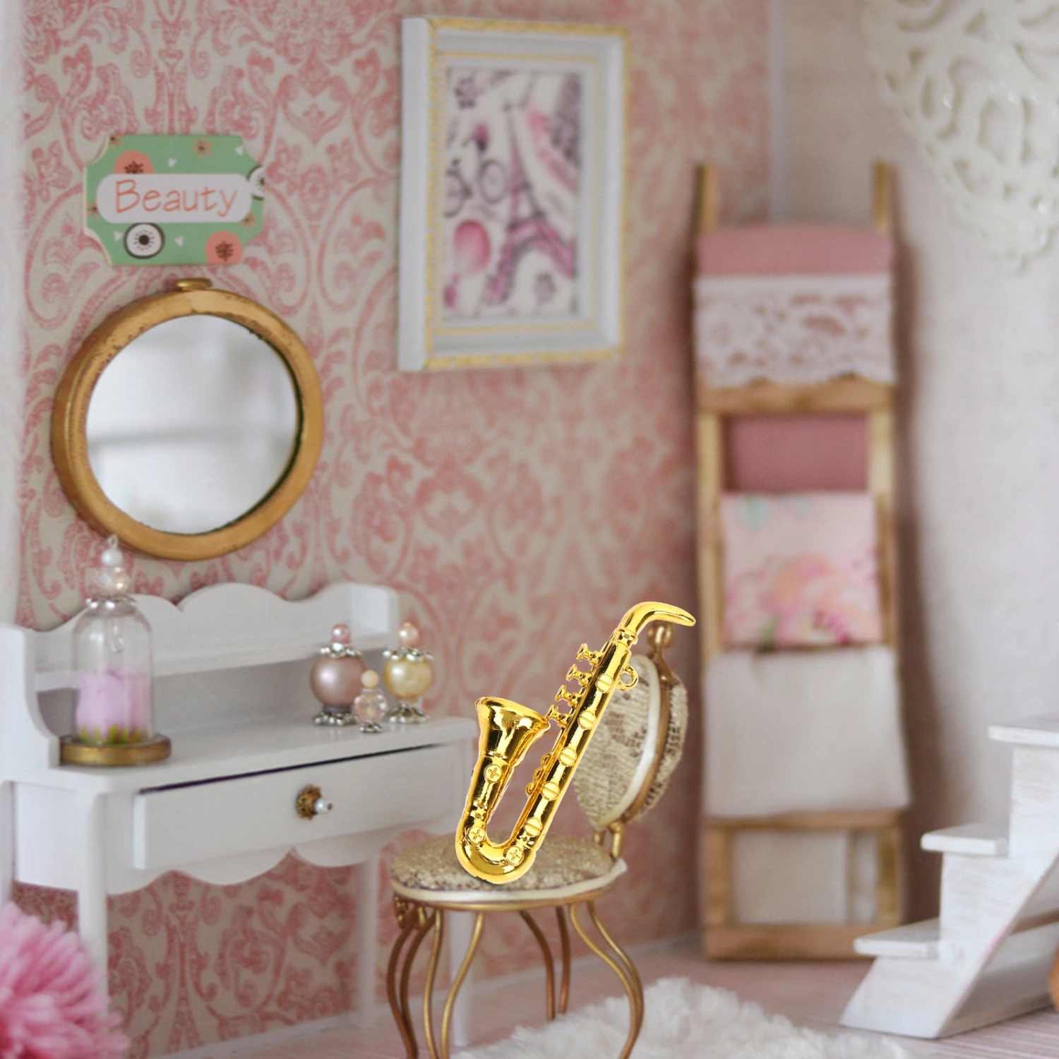4pcs  Miniature Saxophone Mini Saxophone Model Miniature Musical Instruments Doll House Mini Sax