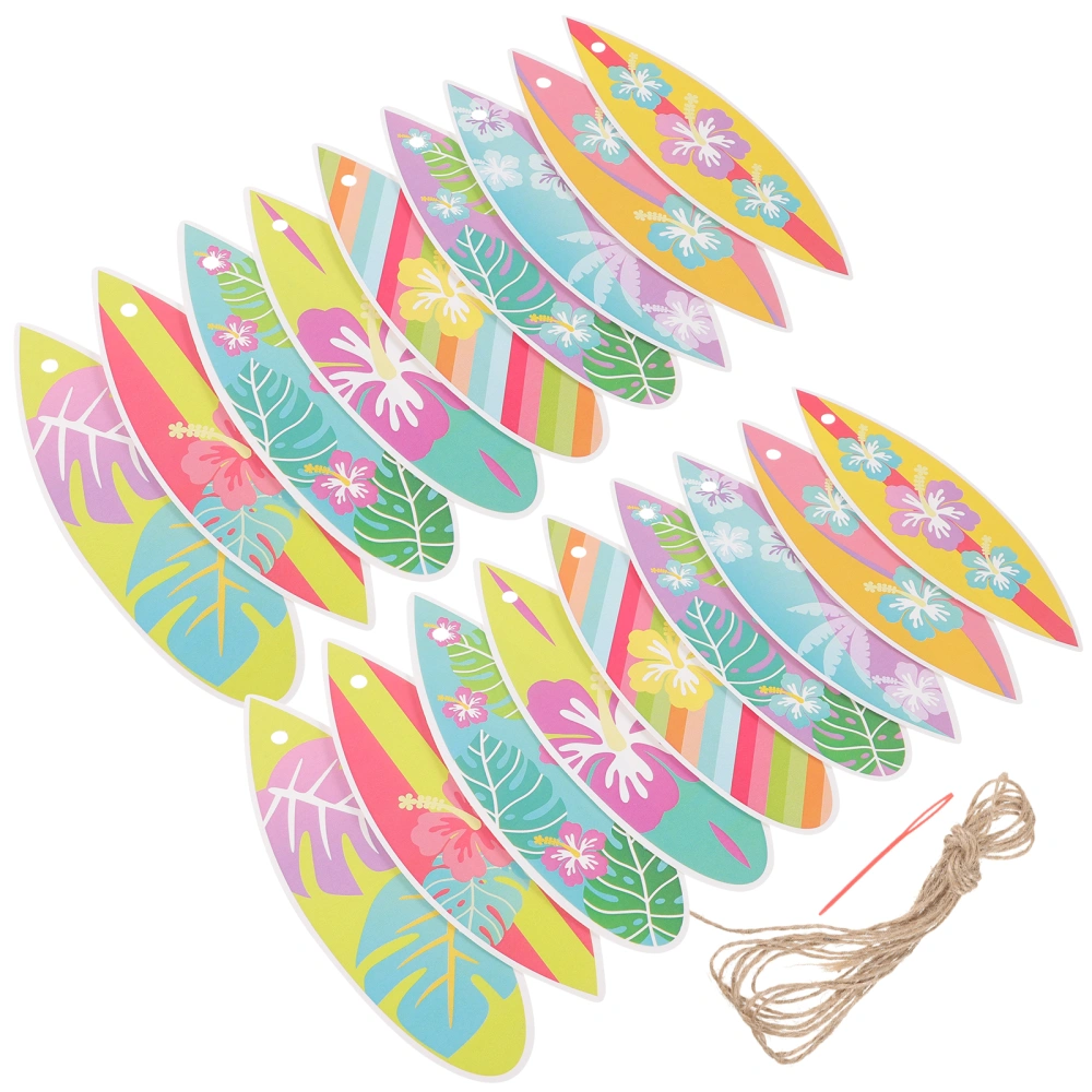 27pcs Surfboard Hanging Pendants Tropical Beach Decorations Hawaii Paper Surfboard Decor