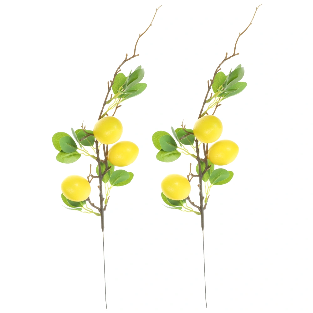 2pcs Household Fake Lemon Branch Wear-resistant Artificial Lemon Branch Decorative Faux Plant