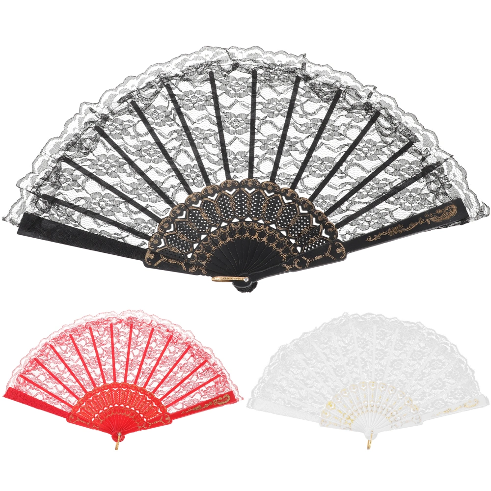 3pcs Women Lace Folding Hand Fan Vintage Lace Fan Folding Fan Lace Handheld Fan