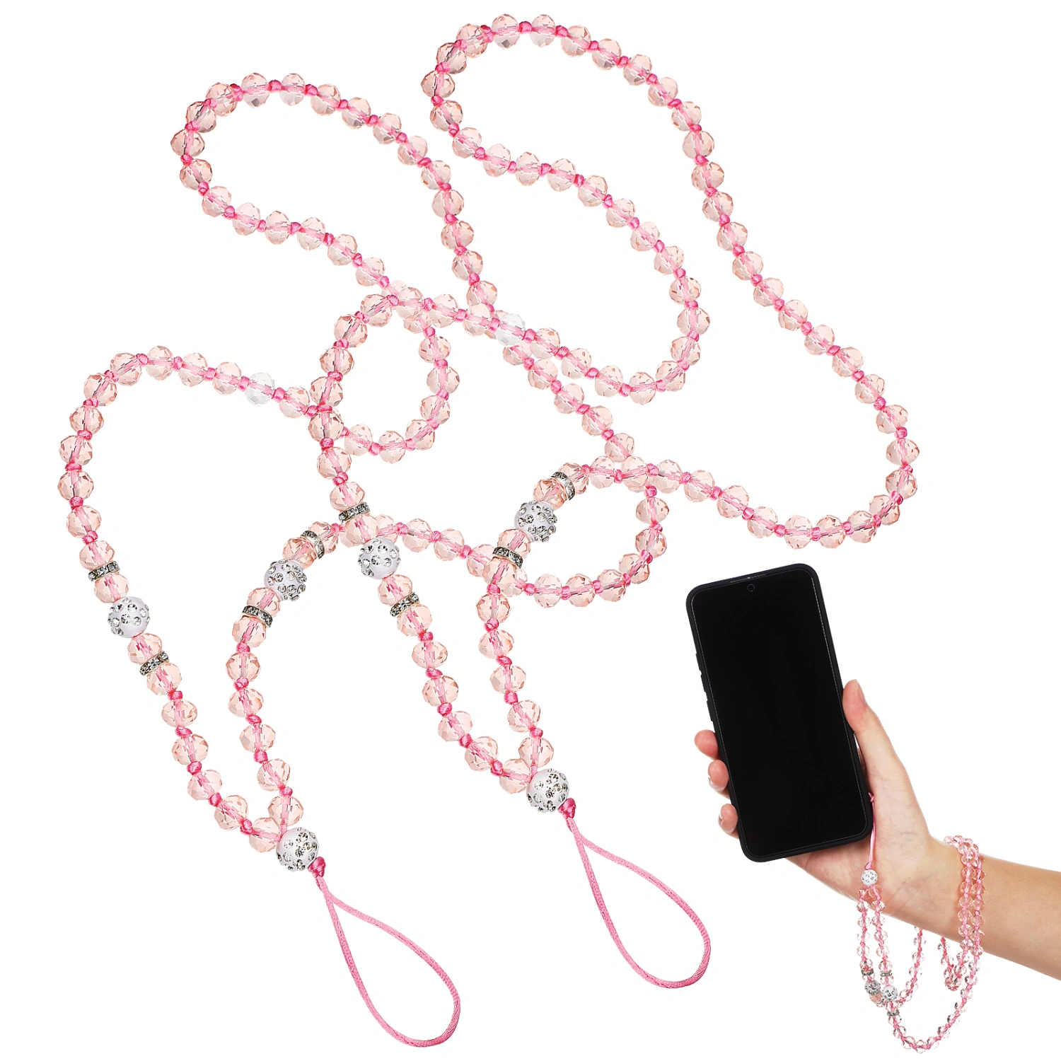 2Pcs Mobile Phone Lanyards Beads Cell Phone Hanging Strap Neck Rope Key Chain Pendant