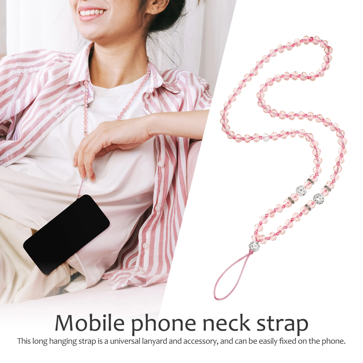 2Pcs Mobile Phone Lanyards Beads Cell Phone Hanging Strap Neck Rope Key Chain Pendant
