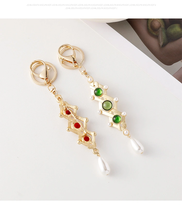 3pcs Vintage Style Gem Kaychain Elegant Alloy Key Ring Bag Hanging Ornament Gift Option