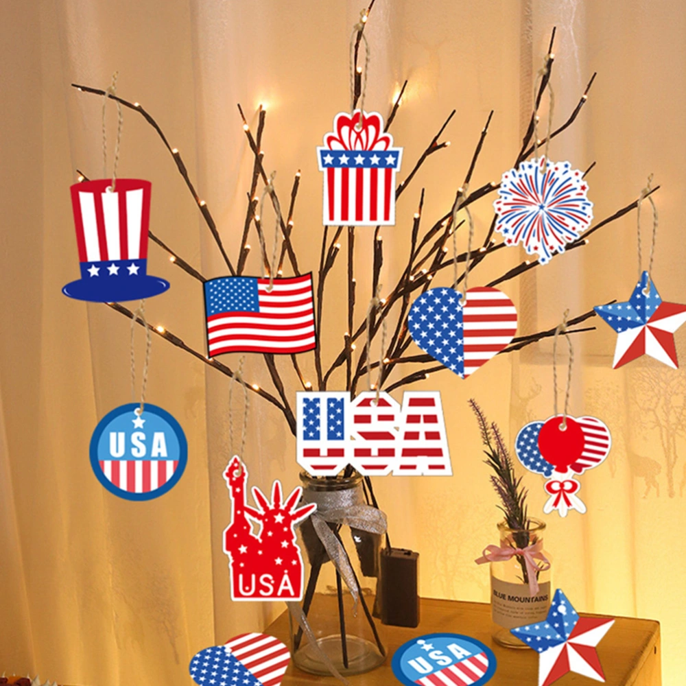 20pcs Patriotic Tree Hanging Tag Ornaments Yard Paper Hanging Crafts Outdoor Decors