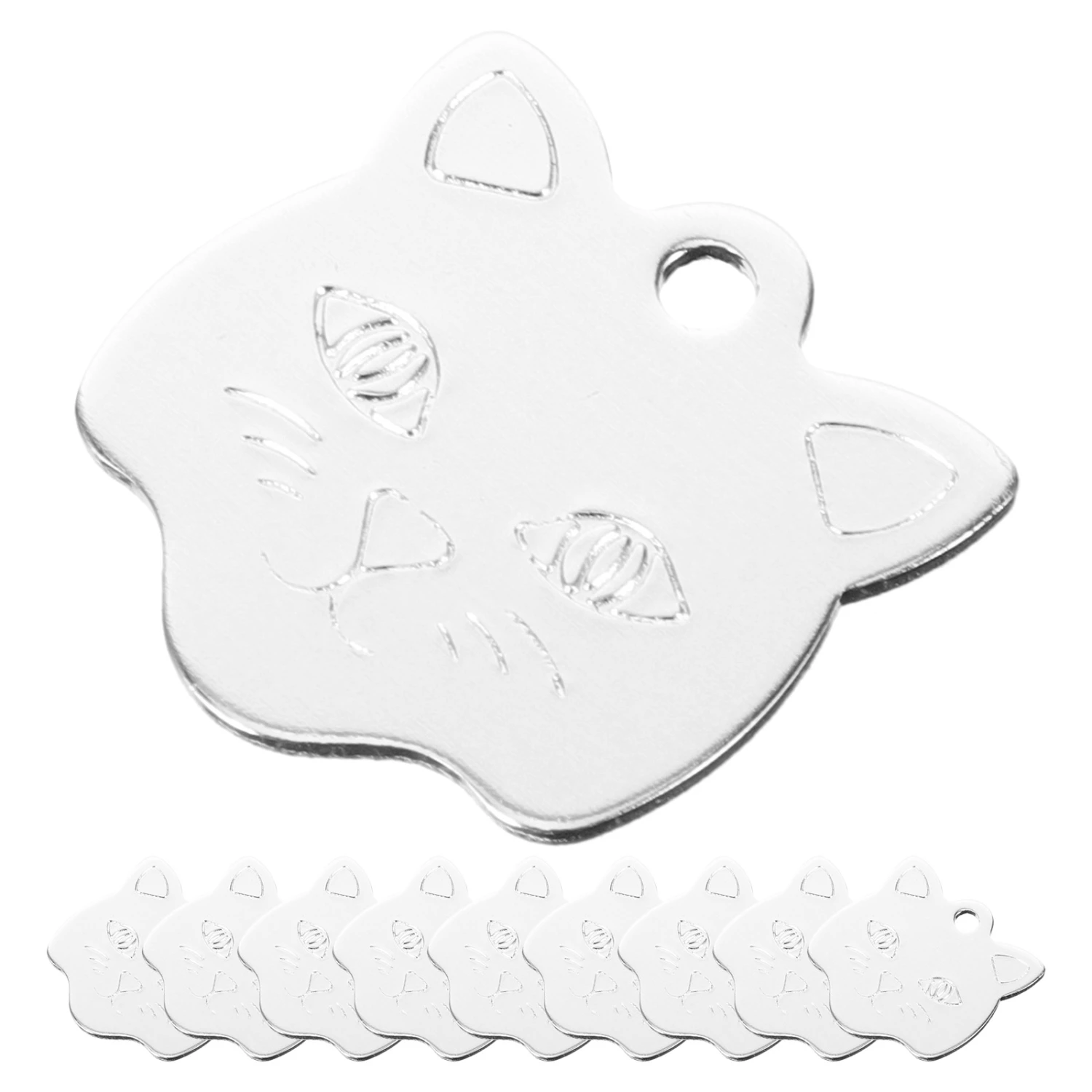 10pcs Cat Head Shaped Tag Dog Id Tag Custom Engraved Tag Adorable Pet Name Tags