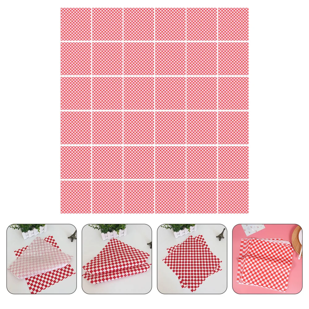 200 Sheets of Plaid Fried Food Paper Mat Greaseproof Fried Chicken Fresh Fries Pad Food Wrapping Paper