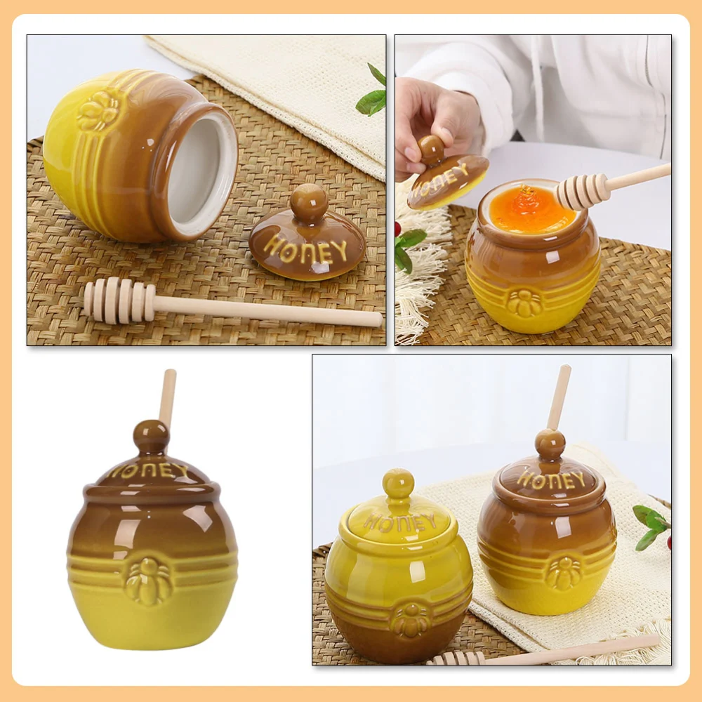 1 Set of Household Honey Container with Dipper Kitchen Honey Dispenser Delicate Honey Storage Jar