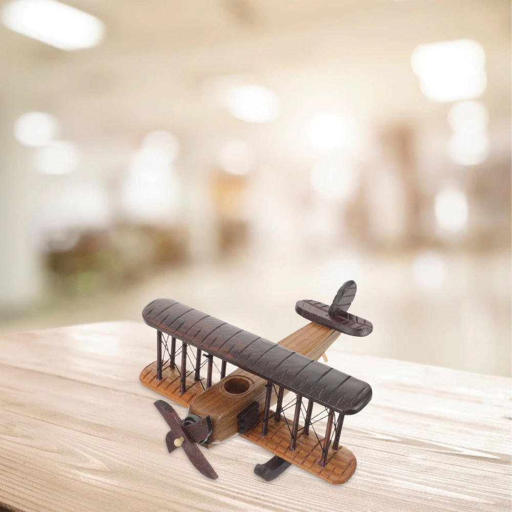 Hand-Crafted Wooden Antique Airplane Model Miniature Airplane Ornament Desktop Decor